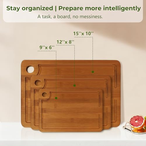 3Pack Bamboo Cutting Board, Wood Cutting Boards Set of 3 for Kitchen