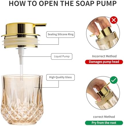 Enra Glass Soap Dispenser, Gold Hand Soap Dispenser Crystal Small