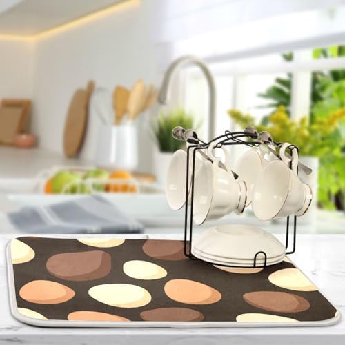 OTVEE Chocolate Egg Art Dish Drying Mat for Kitchen Counter Absorbent