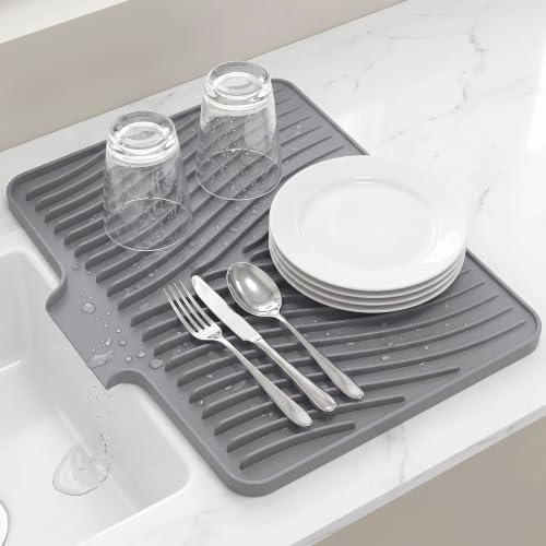 Silicone Dish Drying Mat, 16"x 13.7" Kitchen Drying Mat with Built-in