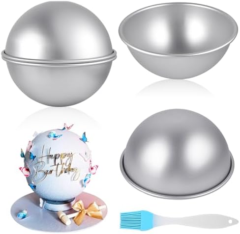 2 Pcs Hemisphere Cake Pan, 8 Inch 3D Football Cake Pan, Aluminum Half