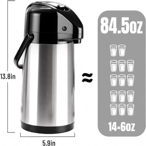 Coffee Carafe, Insulated Airpot Coffee Dispenser with Pump, 2.5L
