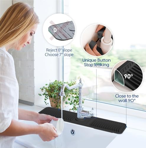 24-Inch Silicone Faucet Mat for Kitchen Sink Splash Guard, 7° Slope