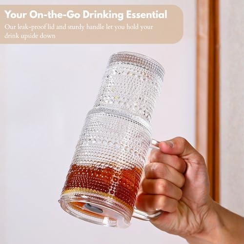 20 oz Glass Tumbler with Lid and Straw, Glass Iced Coffee Cups
