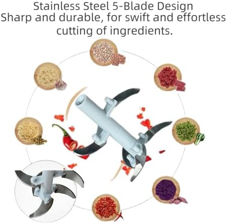 Manual Food Chopper 30oz Pull String Vegetable Cutter with 5 Blades