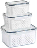 3 PCS Fruit Storage Containers for Fridge with Removable Colander