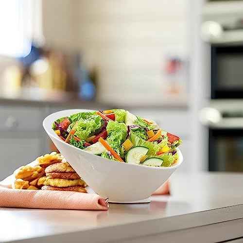 Yesland 24oz White Ceramic Serving Bowls Set of 2, 9.5" Angled Salad