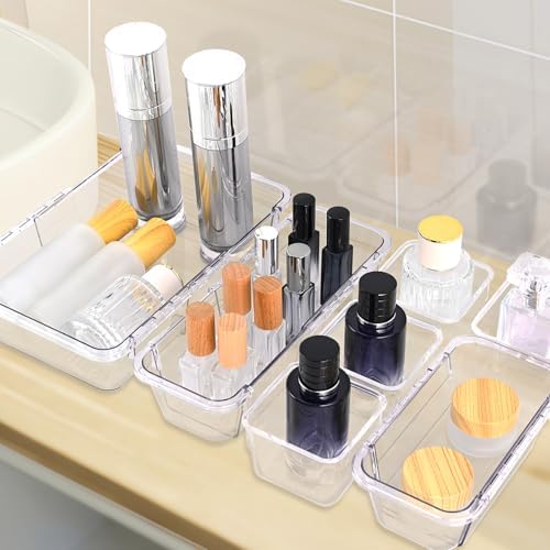 14 Pcs Adjustable Drawer Organizer, Clear Drawer Organizer Expendable