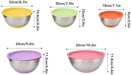 Mixing Bowls with Lids, 5PCS, Stainless Steel