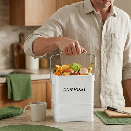 Tlence 1.7 Gallon Kitchen Compost Bin, White