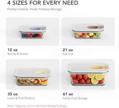 GENICOOK 4 Pack Glass Produce Containers for Fridge with Slide Lid
