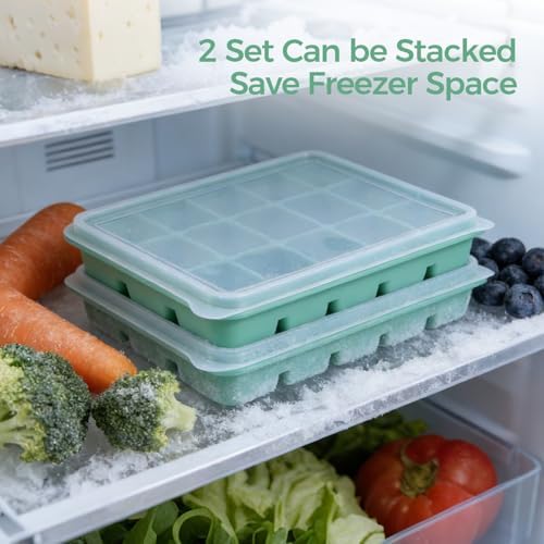 2 Pack Silicone Ice Cube Tray for freezer(Bamboo Green)