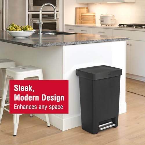 Rubbermaid Step-On Kitchen Trash Can, 12.4 Gallon, Black