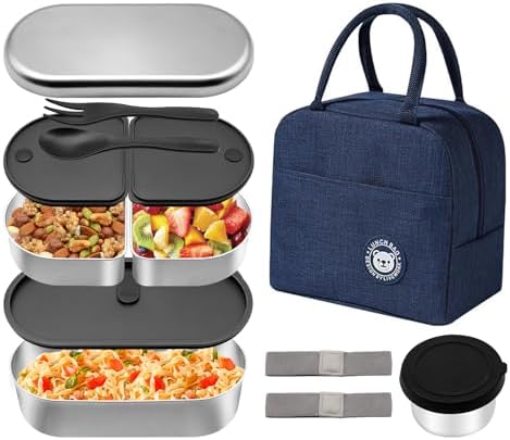 Stainless Steel 3-Compartment Bento Lunch Box, Leakproof