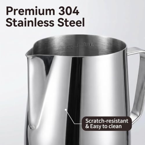 Milk Frothing Pitcher with Built-in Thermometer,600ml 304 Stainless