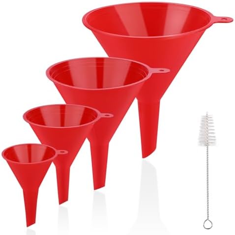 4 PCS Plastic Kitchen Funnel Set with Clean Brush, Food Grade Funnel