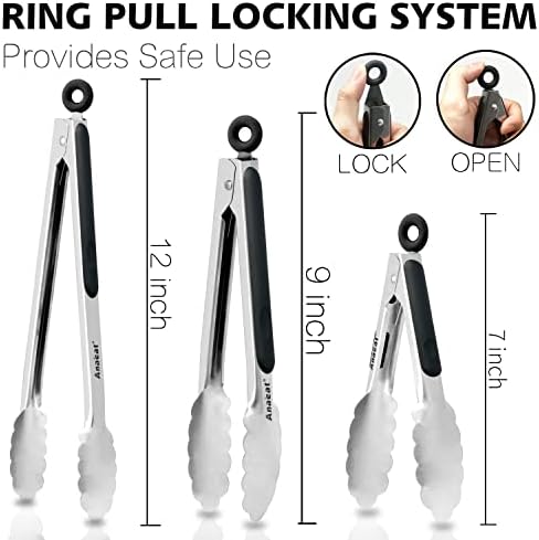 Anaeat Stainless Steel Locking Tongs, Set of 3
