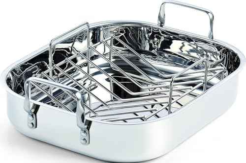 Cooks Standard Classic 14 x 12 Inch Stainless Steel Roaster Pan with V-Shaped Rack, Turkey Roasting Pan with Rack, Large Capacity, Oven and Dishwasher Safe