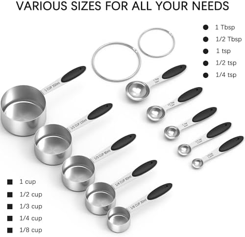 TILUCK Stainless Steel Measuring Cups and Spoons Set with Silicone