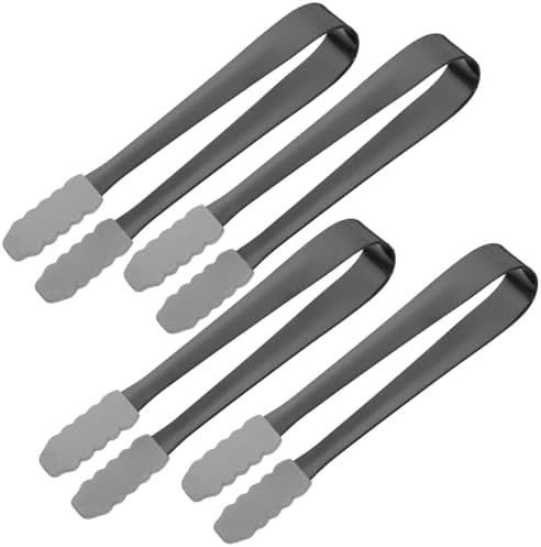 4pcs Stainless Steel Ice Cube Tongs with Black Silicone Sleeve