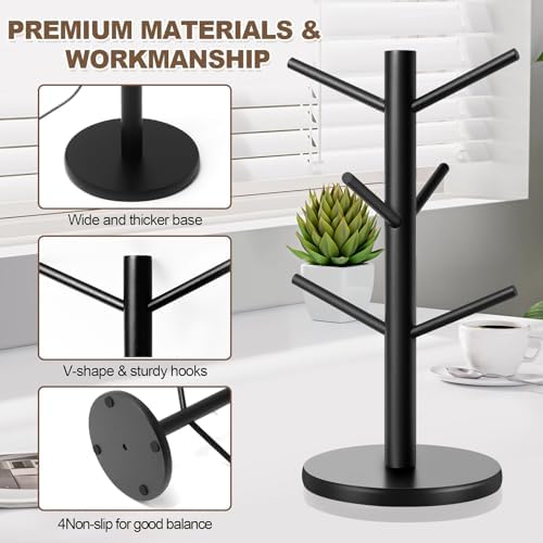 Fertoriy Wood Mug Holder Tree with 6 Hooks for Countertop
