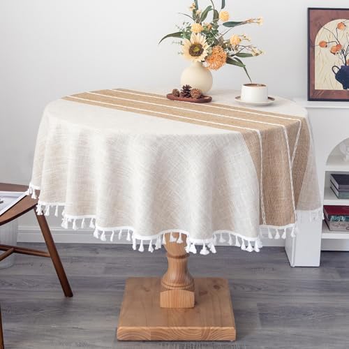 Waterproof Cotton Linen Washable Round Tablecloth 52 Inch Coffee
