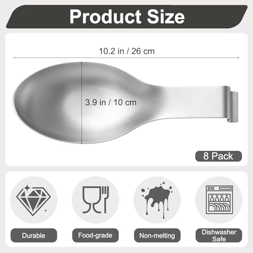 8 Pack Stainless Steel Spoon Rest, 10 Inch Ladle Spatula Holder