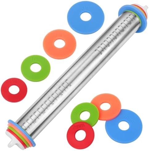 Adjustable Stainless Steel Rolling Pin with Thickness Rings