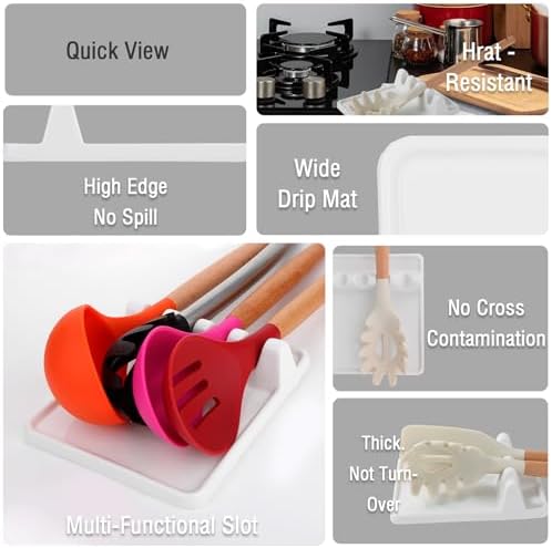 Ceramic Spoon Rest & Kitchen Utensil Rest, Heat-Resistant Drip Pad for
