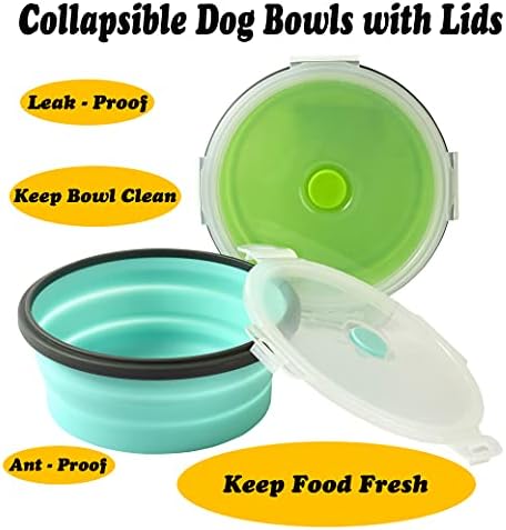 Large Collapsible 40 OZ Travel Dog Bowls, 2 Pack with Lids, Foldable