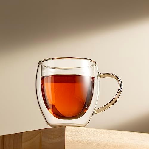 CNGLASS 5oz Espresso Mugs (Set of 4),Double Wall Insulated Glass
