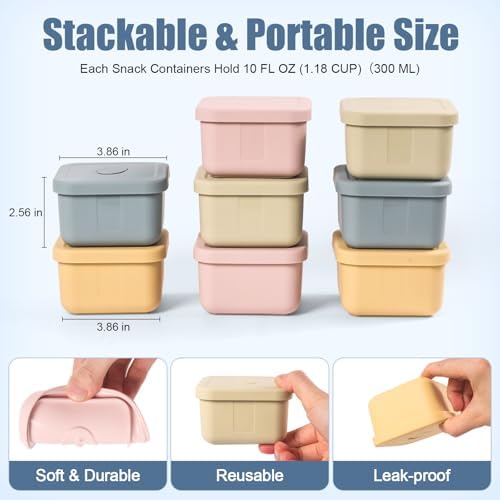 8 pcs 10 oz Silicone Snack Containers with Lids Silicone Food Storage
