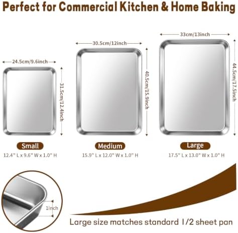 Stainless Steel Baking Sheet Set, Half and Quarter Cookie Pans