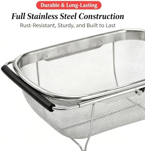 Expandable Stainless Steel Over-the-Sink Colander Basket, Telescopic