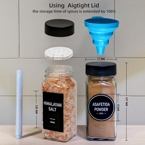 Spice Jars with Labels - 24 Glass Spice with Shaker Lids & Airtight