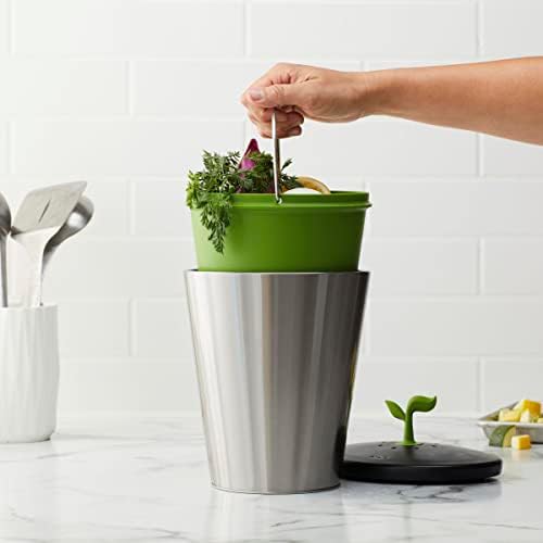 Chef'n EcoCrock Compost Bin, 3.3 Liter, Steel Gray