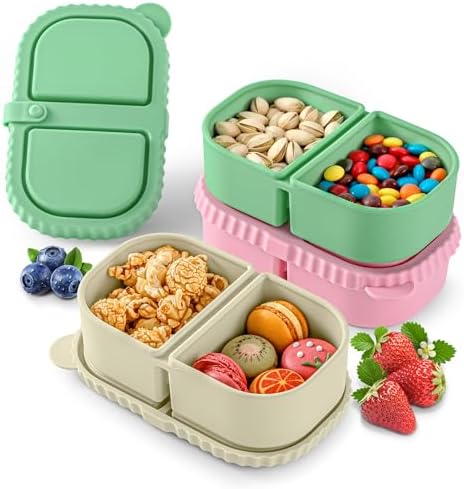 3 Pack Silicone Reusable Snack Containers with Lids for Kids Lunch