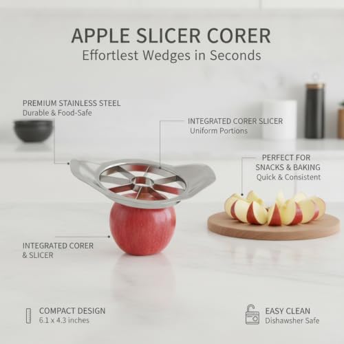 Apple Slicer Corer, Stainless Steel Fruit Divider for Uniform Wedges