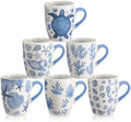 Qinyoung 6 Pcs Coastal Coffee Mugs Set 12oz Beach Ceramic Cups with