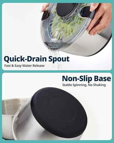 Stainless Steel Salad Spinner 6.34Qt, BPA-Free Large Lettuce Dryer