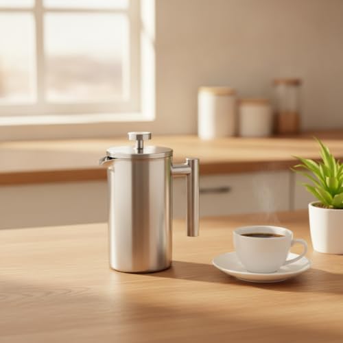 French Press Coffee Maker, Stainless Steel, 1500ml/50oz