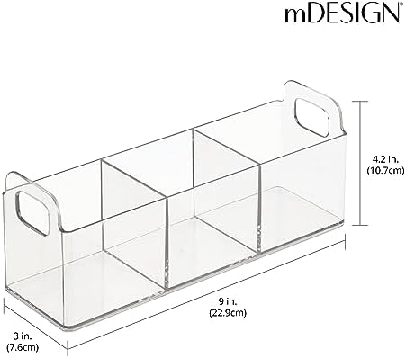 mDesign Plastic Condiment Organizer and Tea Bag Holder - 3-Compartment