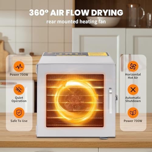 FAHKNS Food Dehydrator, 8 Stainless Steel Trays, 700W