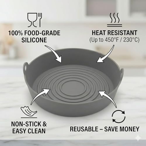 Reusable Silicone Air Fryer Liners 2 Pack, 7 & 8 Inch Nonstick Basket