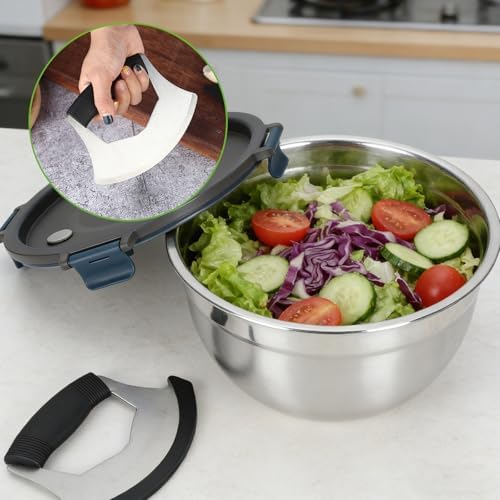 Stainless Steel Salad Chopper Bowl with Lid, 135 oz Large Salad Bowl
