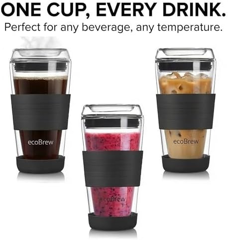 16oz Double Wall All Glass Tumbler with Lid, Glass Travel Mug
