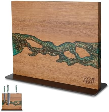 FINDKING Magnetic Knife Block, Acacia Wood, 12 × 10 Inches