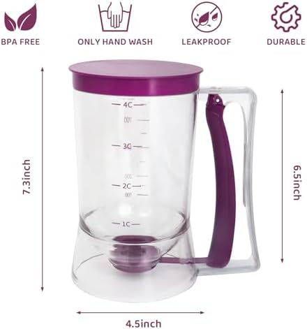 Pancake Batter Dispenser with Measuring Label, Purple