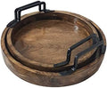 Set of 2 Round Wooden Serving Trays with Handles – Handcrafted Rustic
