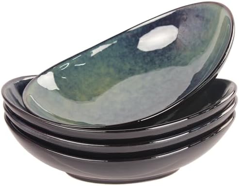 Ceramic Serving Platters Set of 4, 9.6 Inch Curved Oval Deep Salad Plates for Entertaining, Modern Kitchen Dishes, Trays for Dinner, Fruit, Salad, Pasta, burgers - Dishwasher Microwave Safe